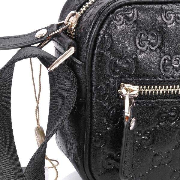1:1 Gucci 201447 Men's Small Shoulder Bag-Black Guccissima Leather